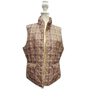 St John’s Bay Quilted Check Print Zip Up Front Pockets Vest Size Large